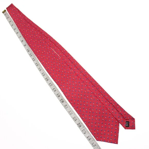 Drake's NWT Neck Tie in Red with Blue / White Mini Floral Pattern 100% Silk